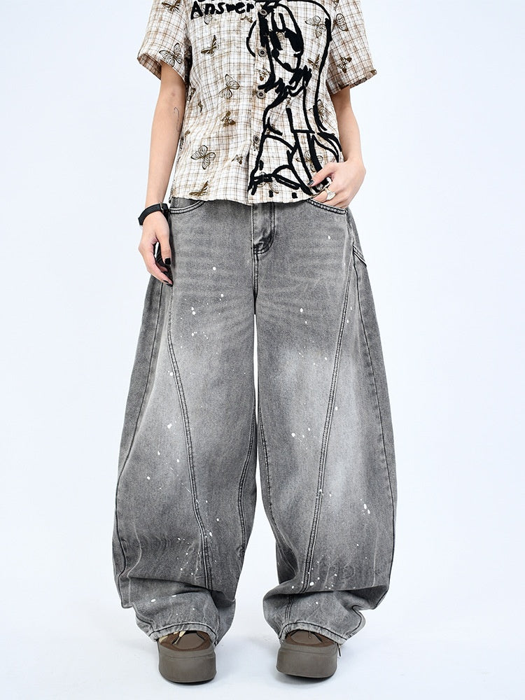 Washed Smoke Gray Splash Denim Pants