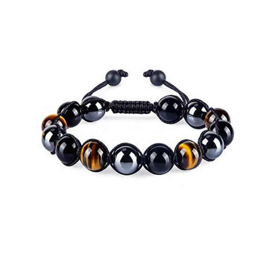 8mm Tiger Eye Black Gallstone Beaded Adjustable Bracelet
