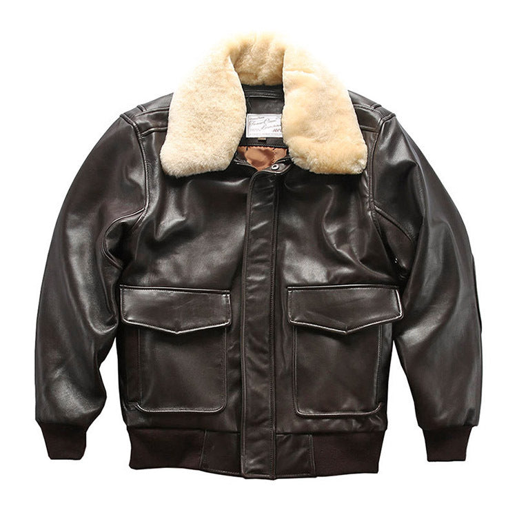 Harajuku Style Sheepskin Leather Flight Jacket