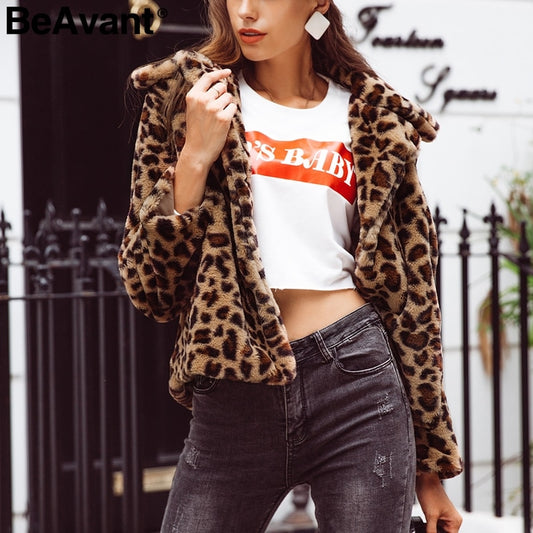 Harajuku Style Leopard Print Faux Fur Coat