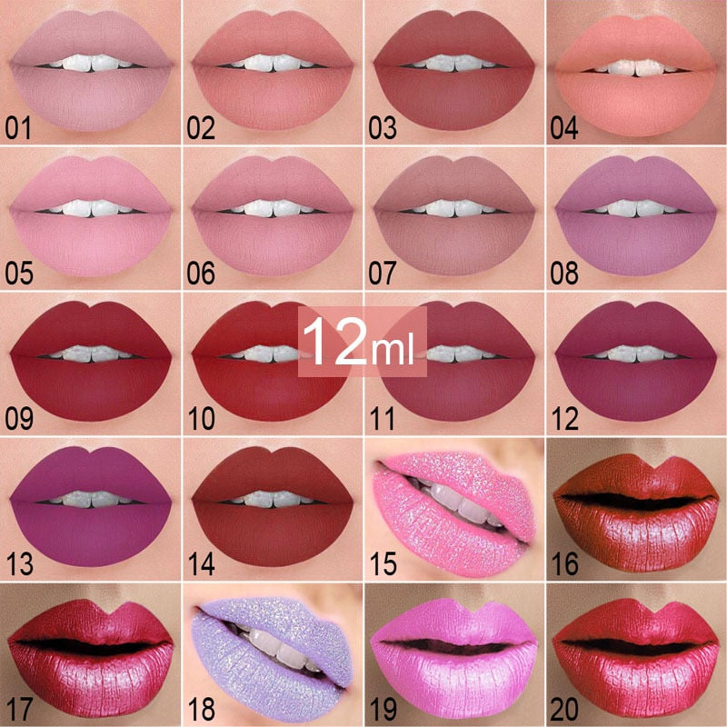 20 Colors Waterproof Long Lasting Matte & Shimmer Lip Gloss