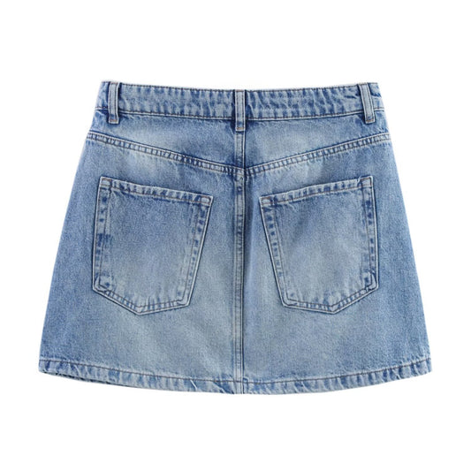 Hip Hugging Navy Blue Denim Skirt for Women