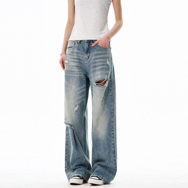 Loose Casual Ripped Wide Leg Pants