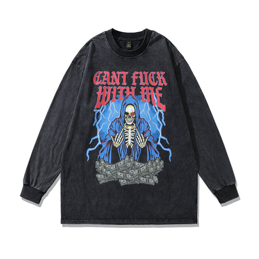 Men's Skull Print Loose Fit Hoodie - Pure Cotton