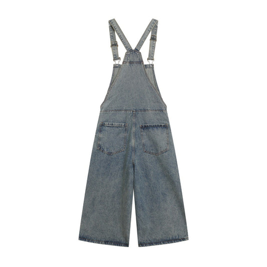 Playful Cartoon Embroidered Denim Overalls for Men