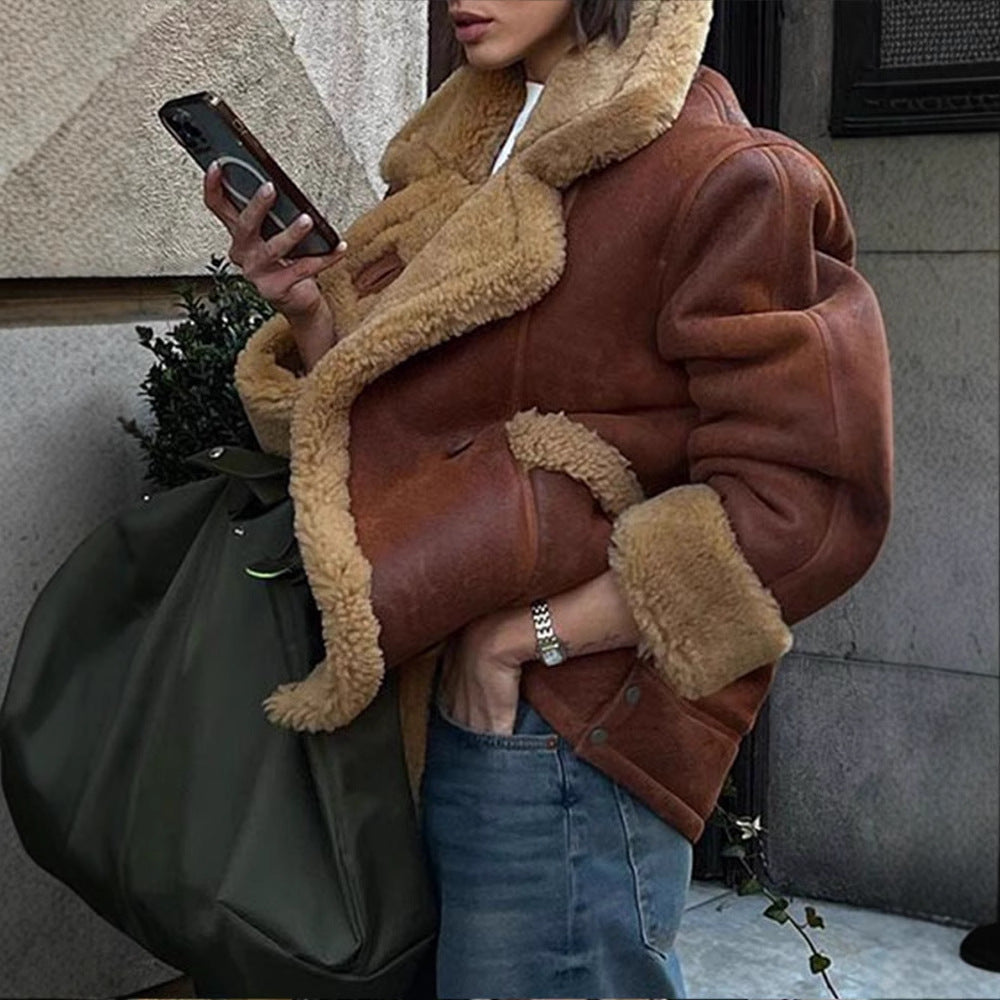 Harajuku Style Long Sleeve Fur One-Piece Jacket