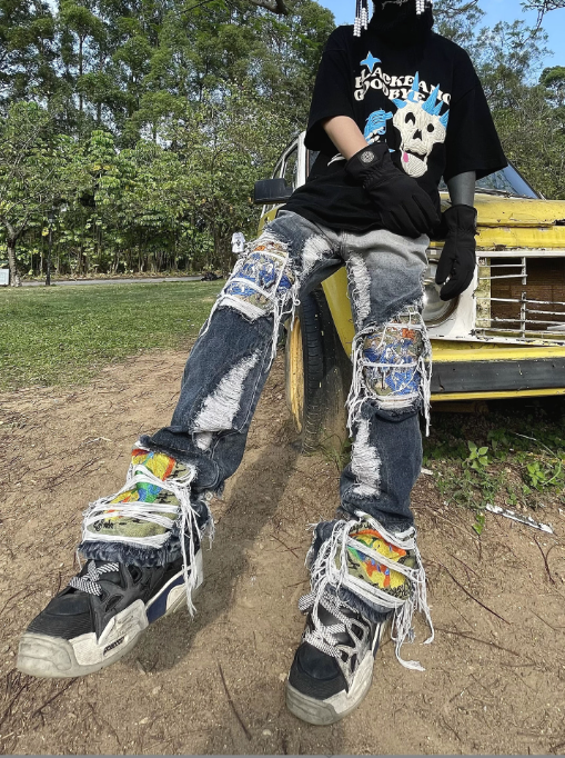 Harajuku Style Heavy Industry Distressed Jeans for Men