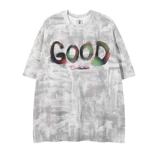 Unique Design Letter Print Crew Neck T-Shirt