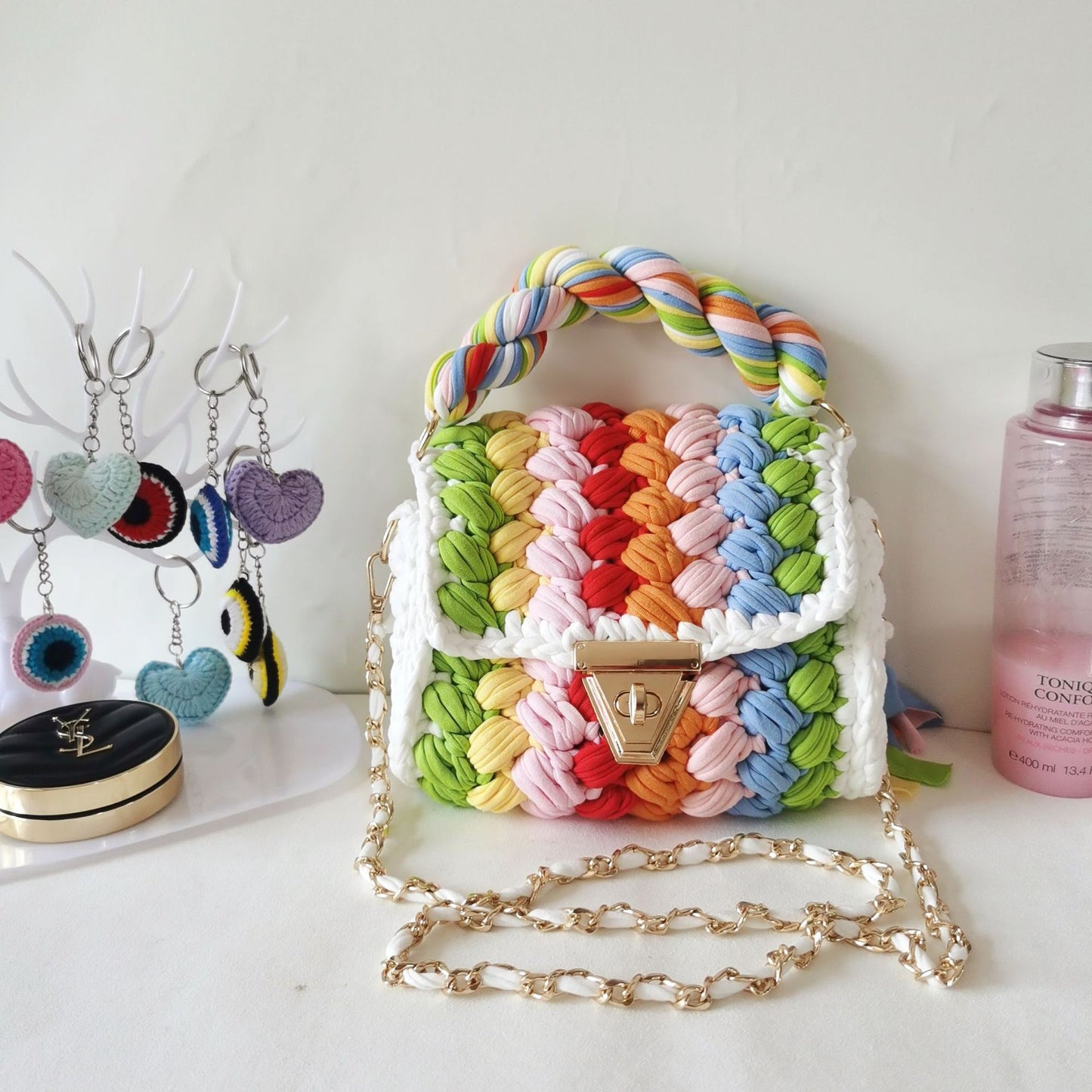 Harajuku Chic Hand-Woven Crossbody Bag with Chain