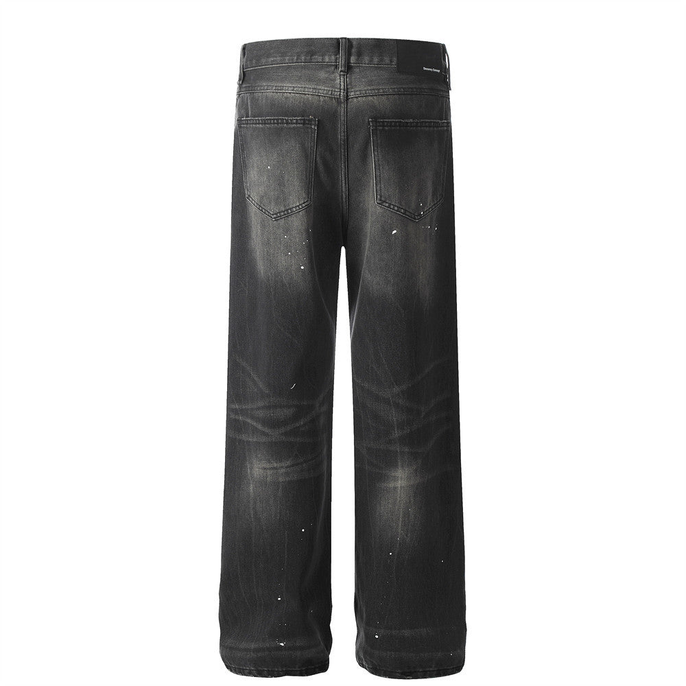 Vintage Distressed Wide Leg Denim Trousers for Men