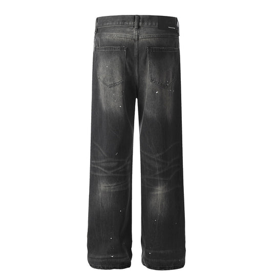 Vintage Distressed Wide Leg Denim Trousers for Men