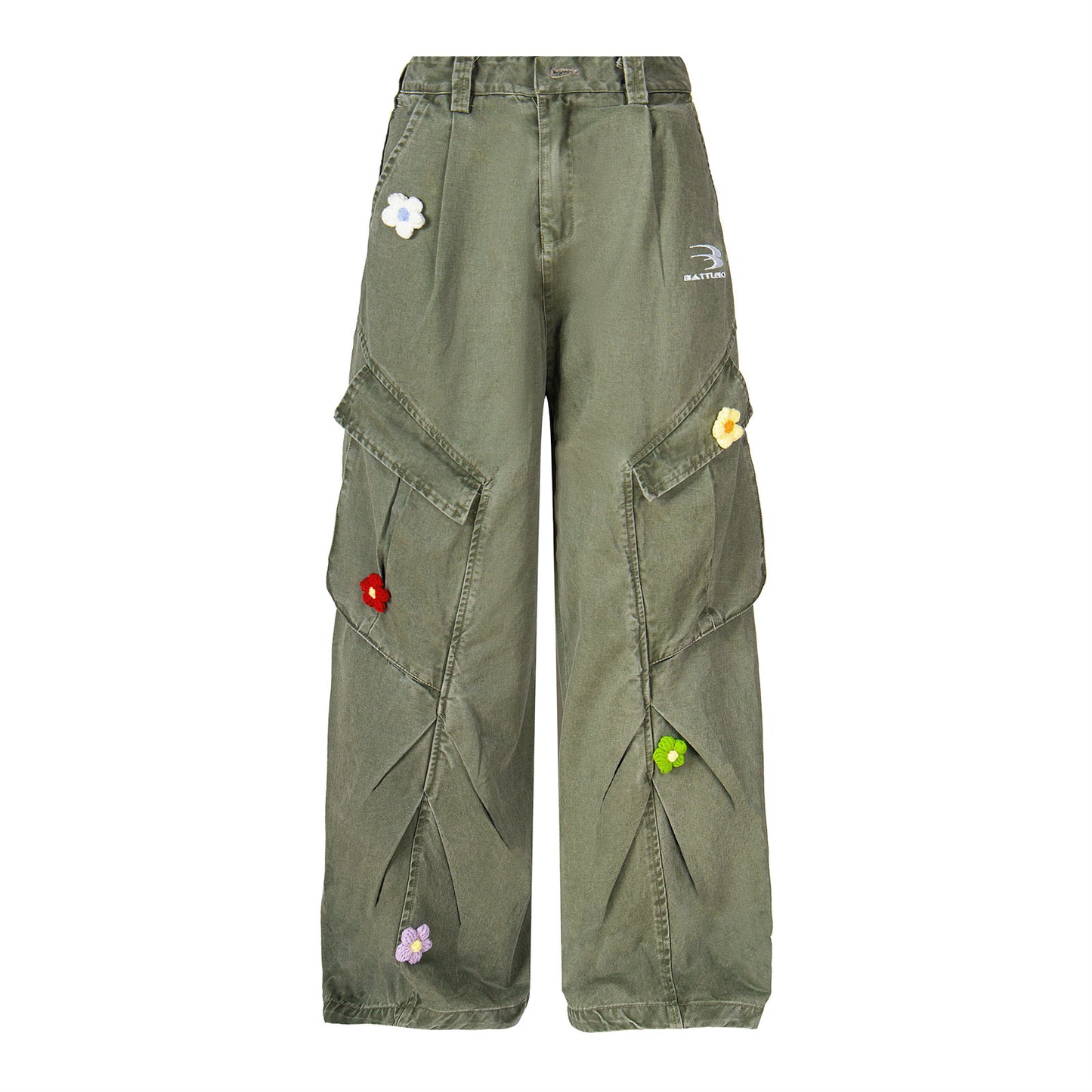 Flower Petal Embroidery Workwear Jeans