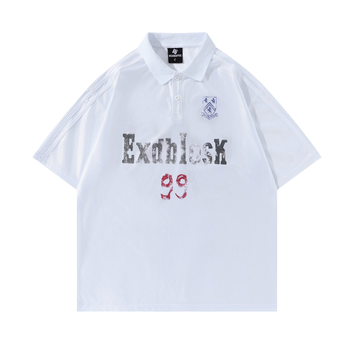Harajuku Style Printed Turn-down Collar Short Sleeve T-Shirt