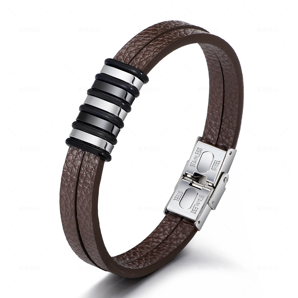 Harajuku Style Men's Stainless Steel Leather Bracelet