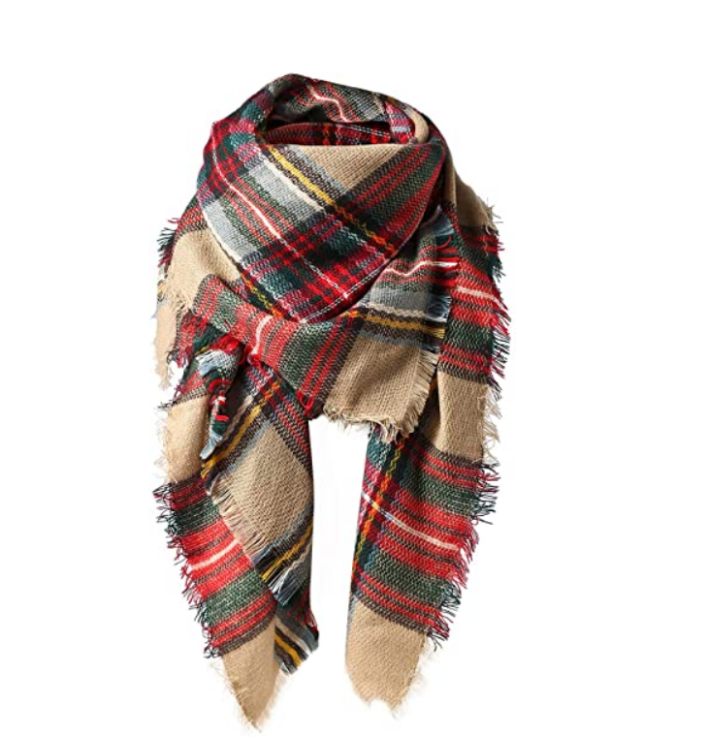 Playful Oversized Women's Scarf - Grey Brown Tartan