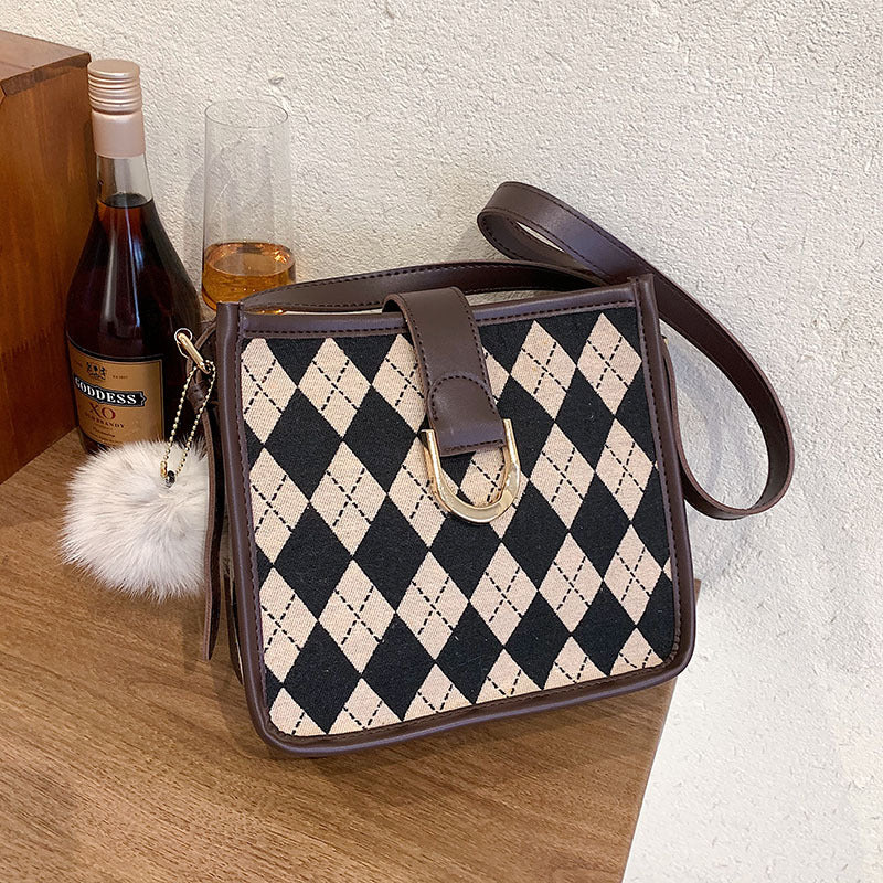 Harajuku Style Checkerboard Shoulder Bag with Fun Accessories