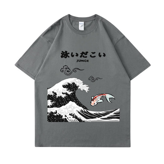 Short Sleeved Koi Fish Japanese T-Shirt Fashionable Loose