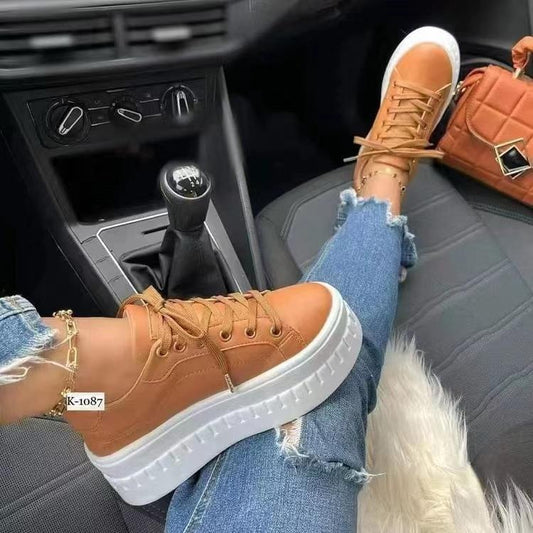 Women's Thick Soled Lace Up Casual Shoes