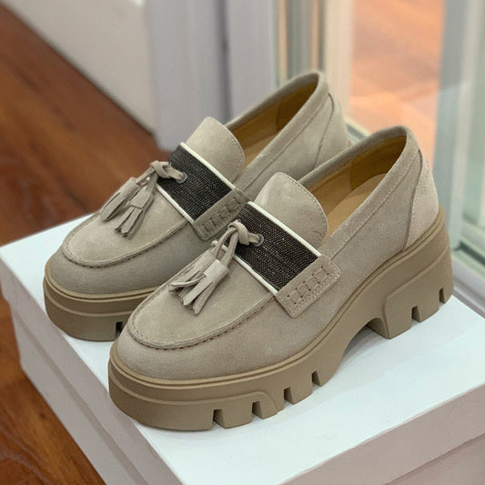 Harajuku Suede Platform Slip-On Loafers for Women