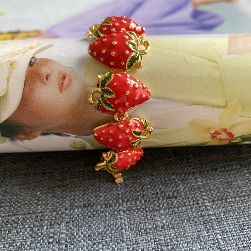 Playful Strawberry Enamel Glaze Bracelet