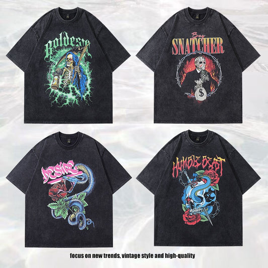 Men's Retro Rock Print T-Shirt - American Punk Style