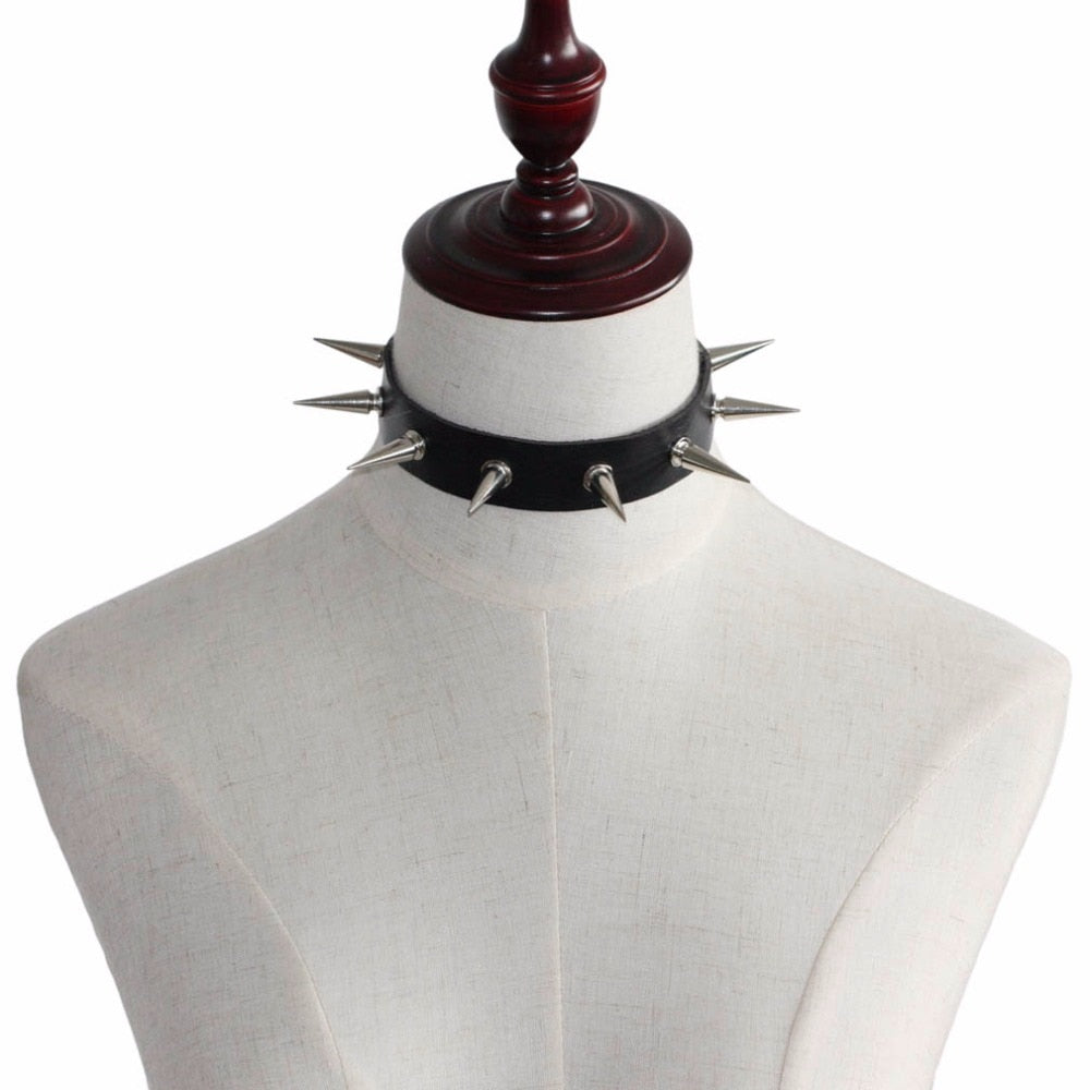 Gothic Black Spike Choker Belt for Women