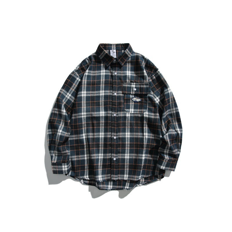 Color Blocked Plaid Long Sleeve Casual Shirt