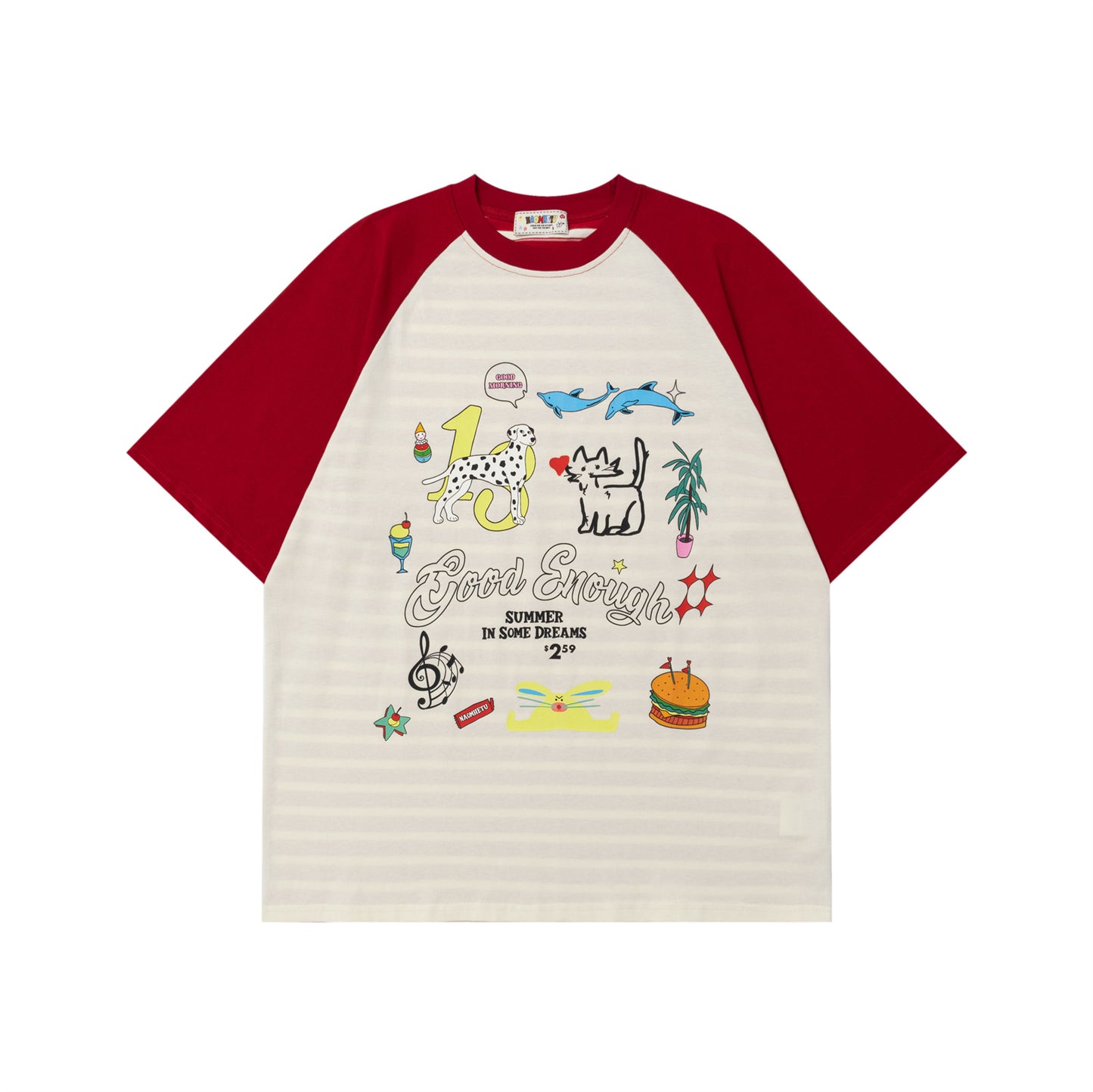 Color Block Cute Cat and Dog Print T-Shirt