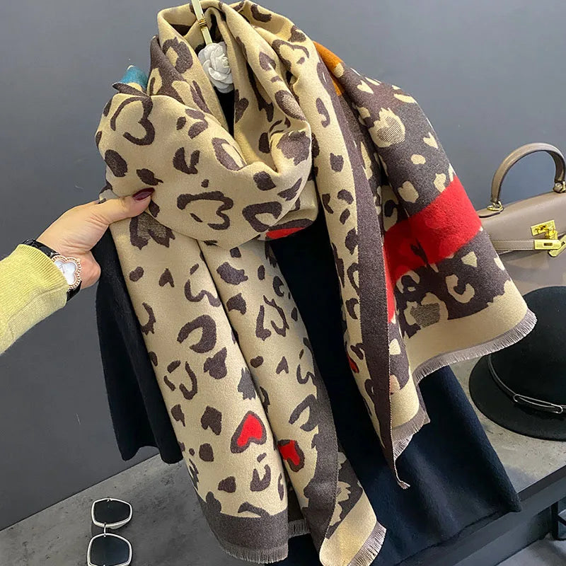 Luxury Double-Sided Cashmere Feel Leopard Scarf