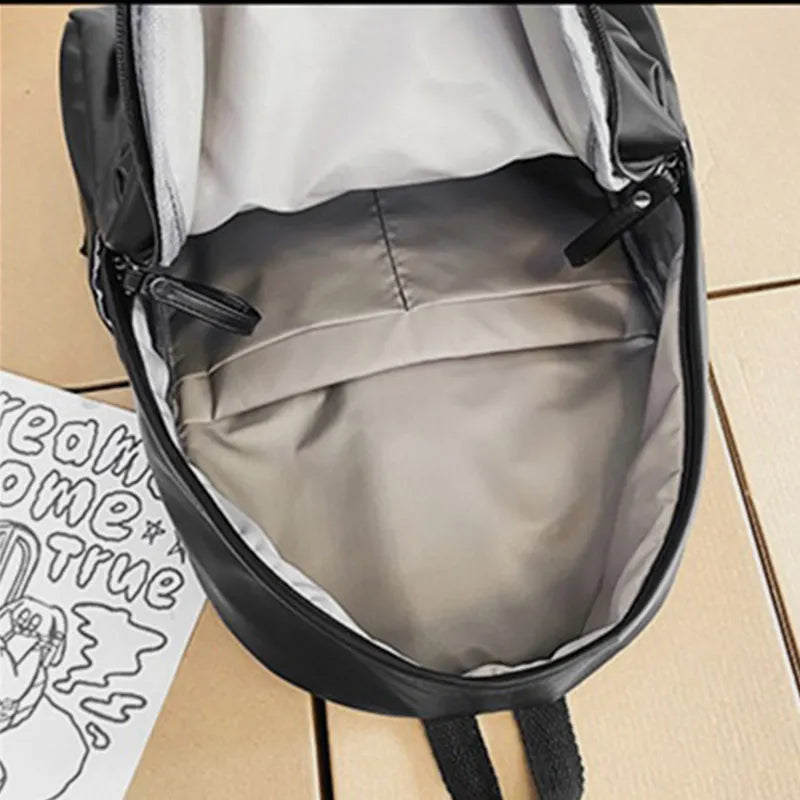 Harajuku PU Leather Zip Backpack