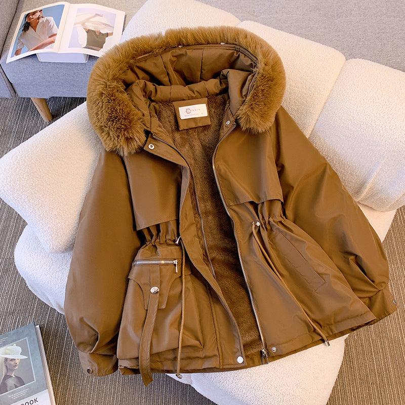 Trendy Down Cotton Jacket with Luxe Fur Hood