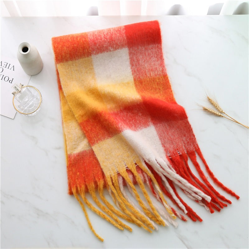 Thickened Imitation Cashmere Plaid Scarf for Women