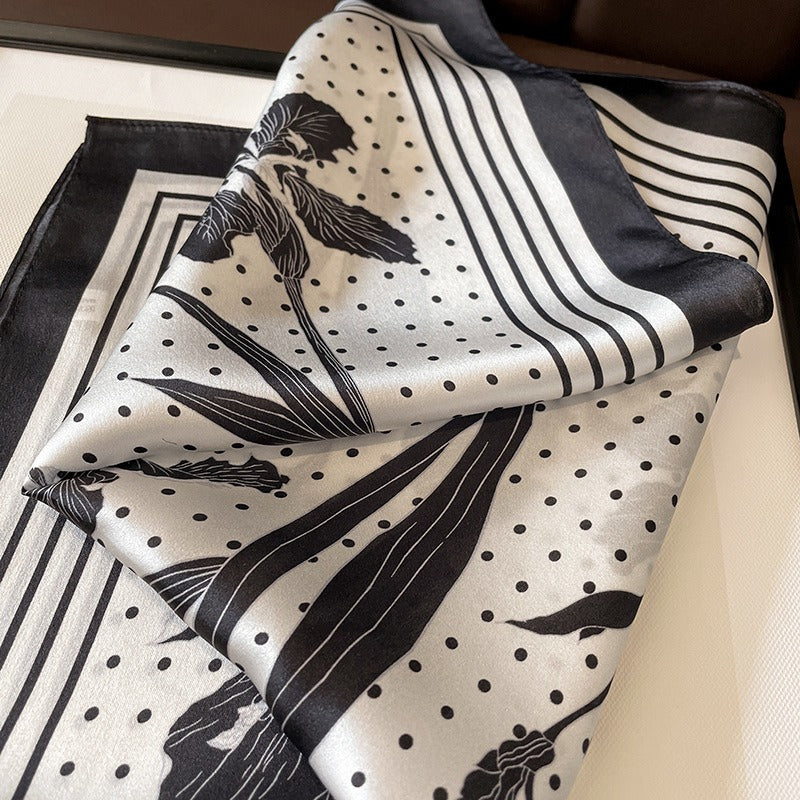 Harajuku Polka Dot Silk Scarf with Leaf Pattern