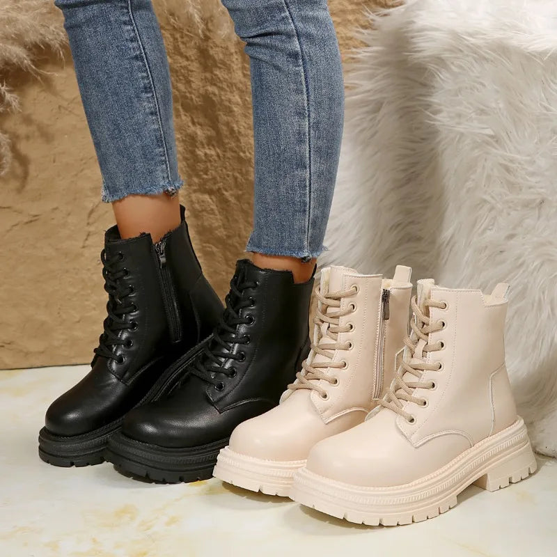 Harajuku Style Women's Thick-Soled Combat Ankle Boots