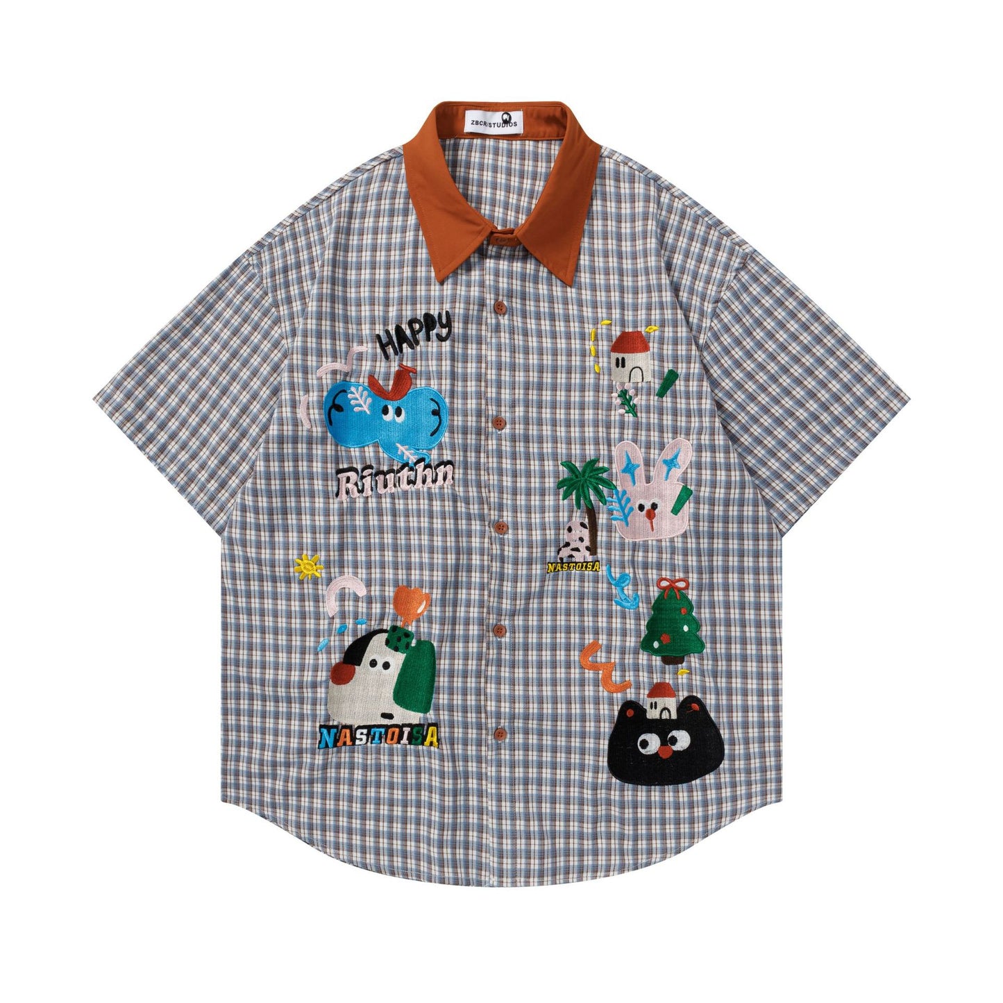Harajuku Embroidered Checkered Short-Sleeved Shirt — Bold Harajuku Street Fashion Top