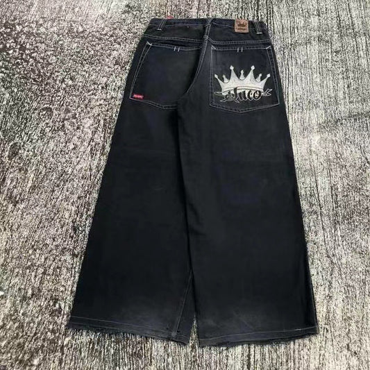 Harajuku Style Printed Jeans - Men's Straight Loose Wide Leg Pants