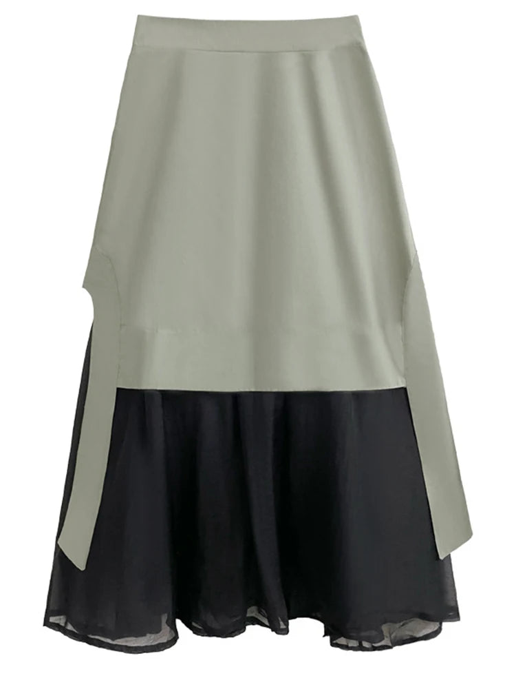 Harajuku Style High Elastic Waist Gray Ribbon Mesh Skirt