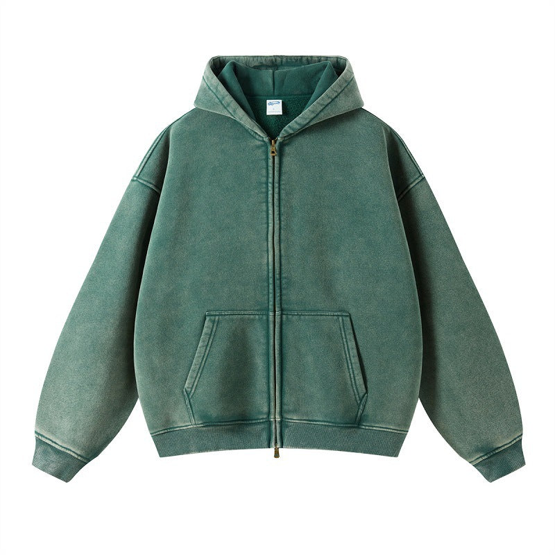 Men's Distressed Fleece Hoodie - Harajuku Style Zipper Sweatshirt