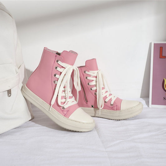Harajuku Pink High Top Shoes with Side Zipper