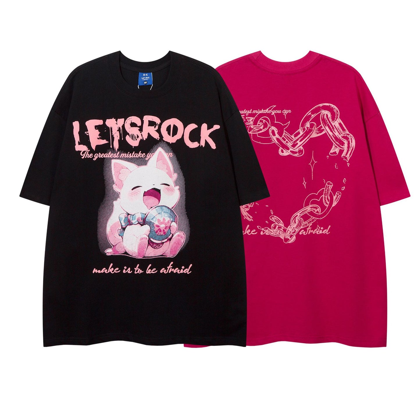 Retro Cartoon Cat Print Tee - Harajuku Style