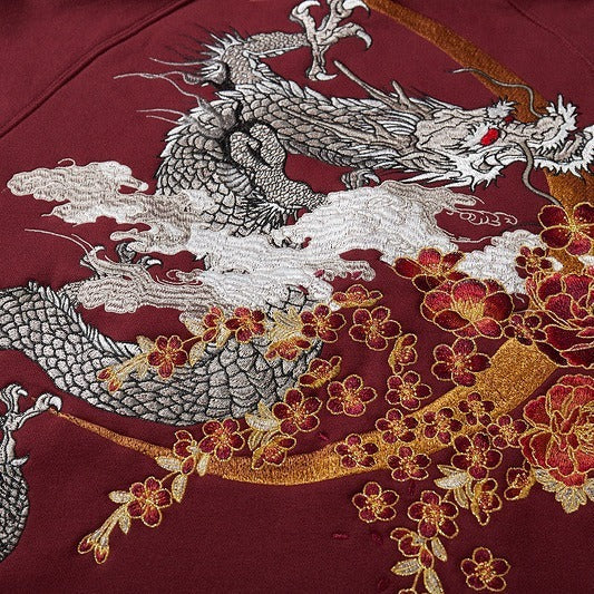 Green Dragon Embroidered Hoodie - Harajuku Style