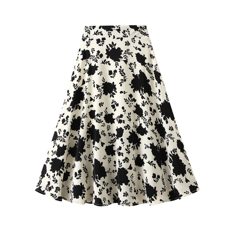 Harajuku Retro Floral Green A-Line Skirt for Women