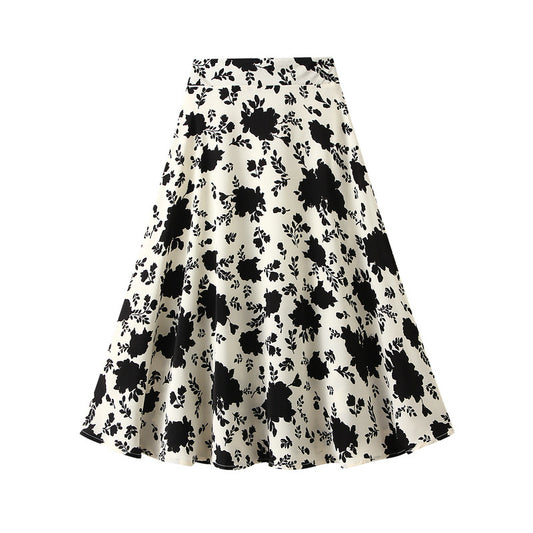 Harajuku Retro Floral Green A-Line Skirt for Women