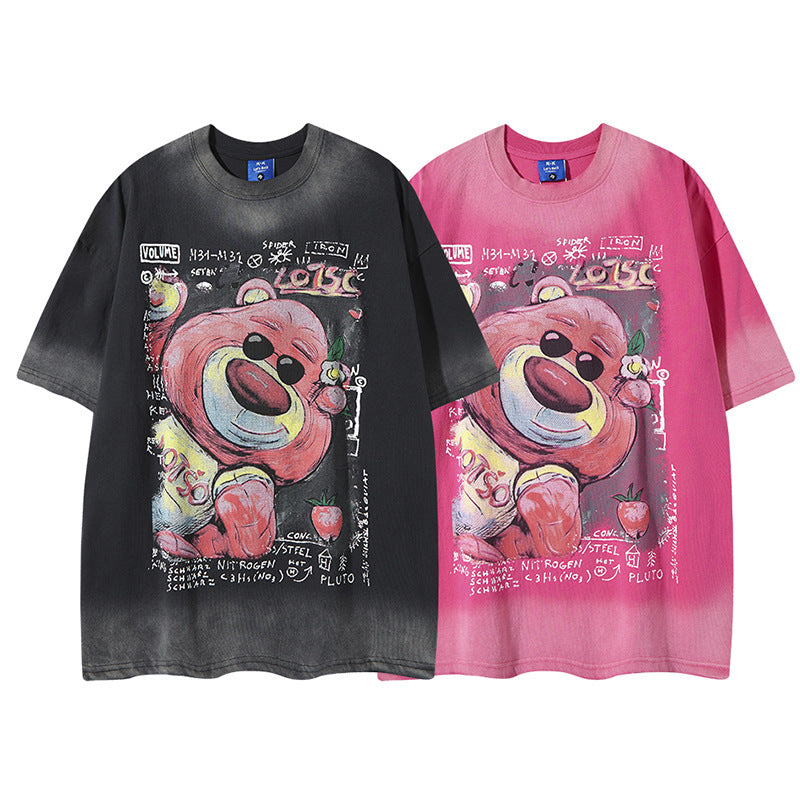 Retro Strawberry Bear Print Short Sleeve T-Shirt