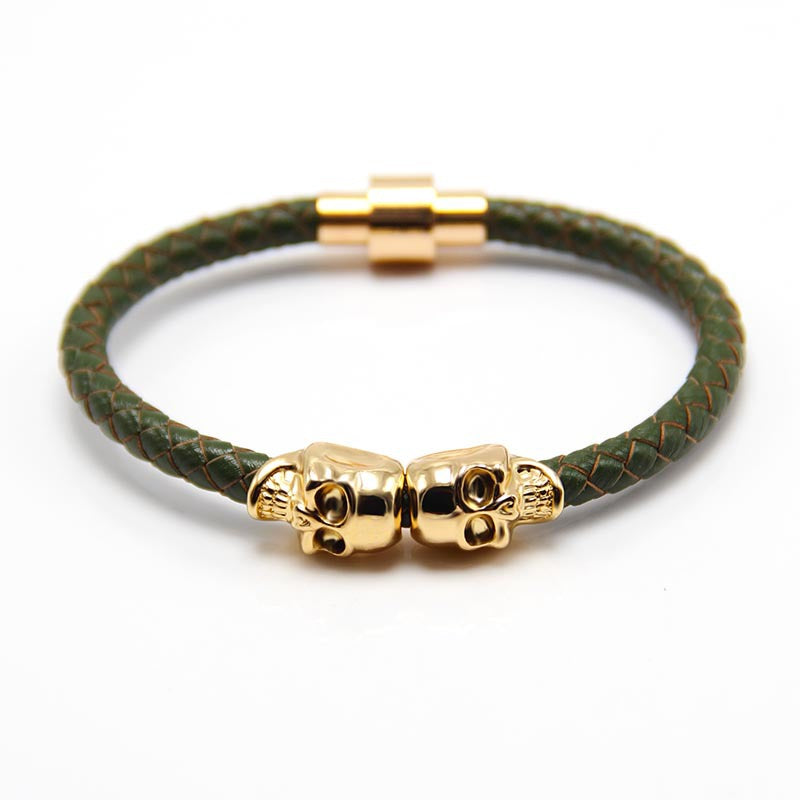 Men's Leather Ghost Head Skull Bracelet - Punk Style