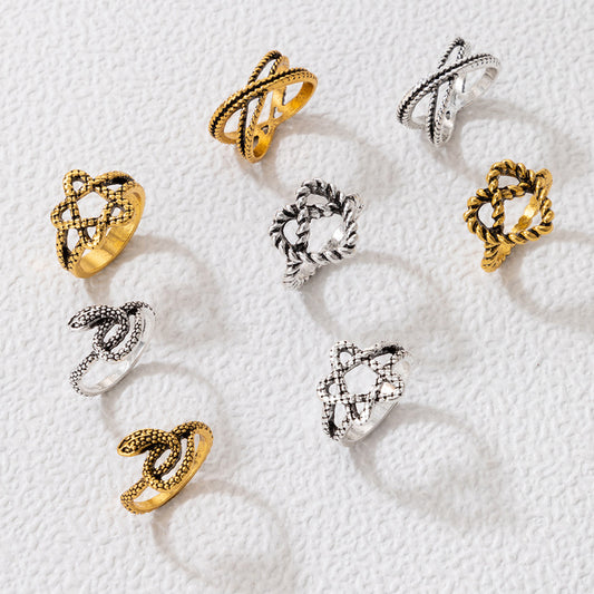 Retro Love Multicolor Snake Ring Set