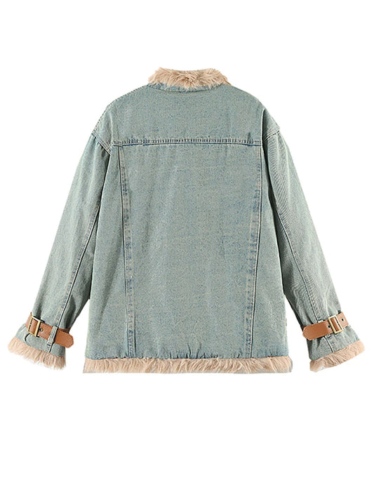 Women's Thicken Denim Coat with Plush Lining