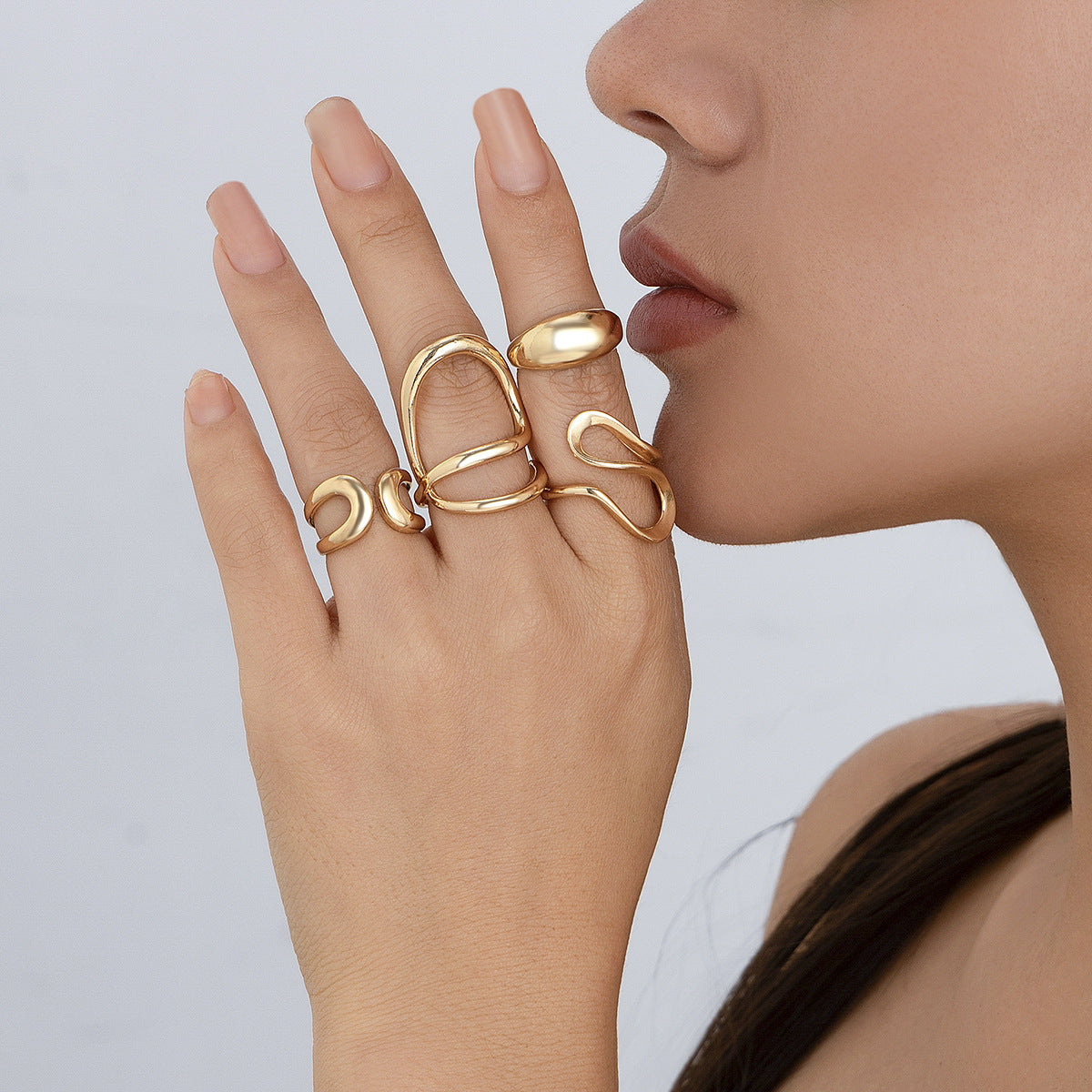 Playful Irregular Lava Open Smooth Ring Set