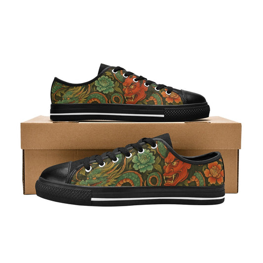 Red Dragon Devil Pattern Canvas Women's Shoes
