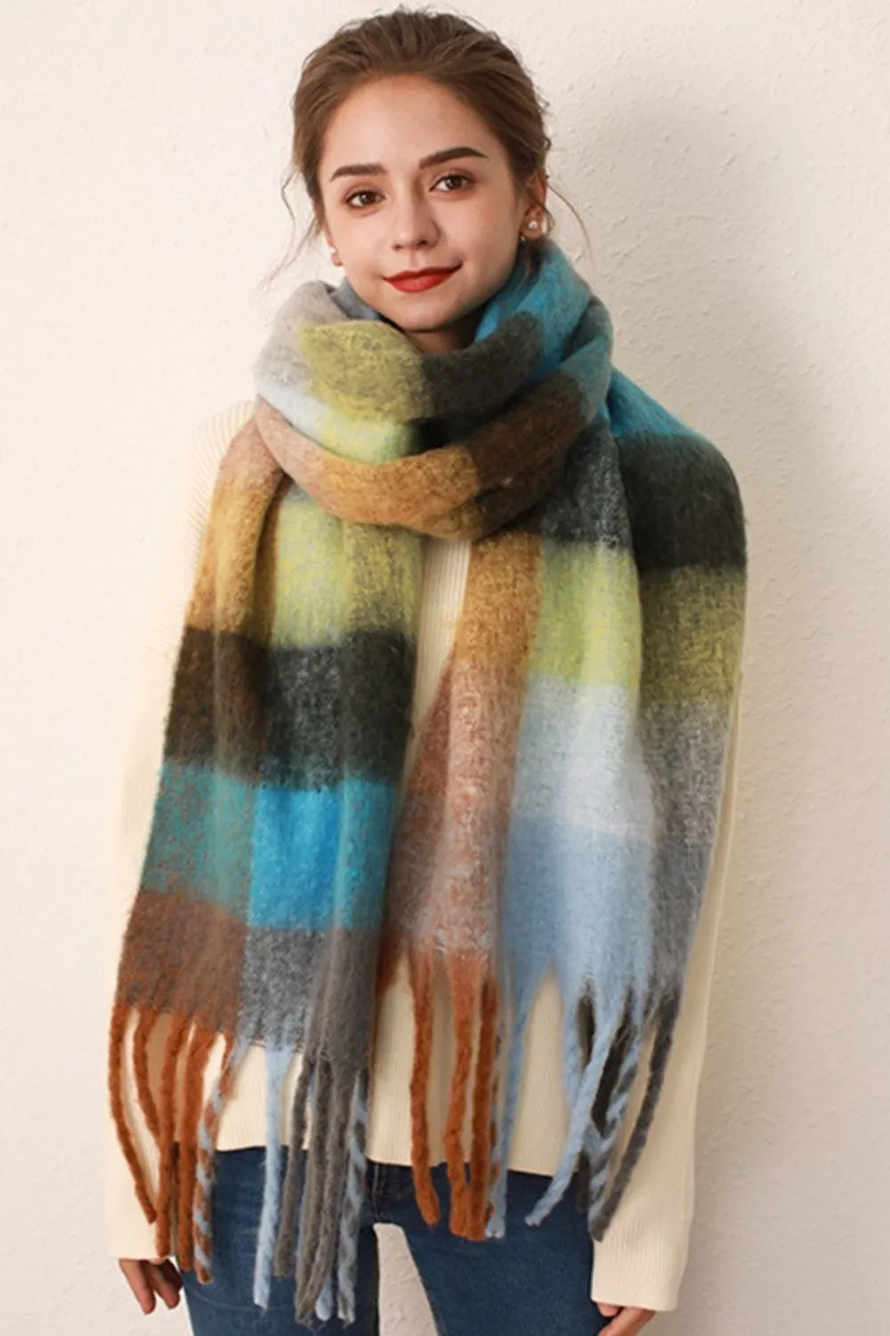 Harajuku Thermal Fringe Plaid Scarf